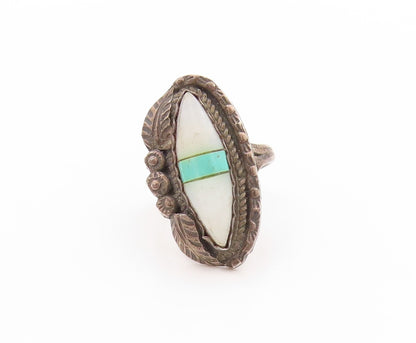 925 Sterling Silver Vintage Ring NAVAJO ZUNI Mother Of Pearls Gem  Sz 7 RG32566