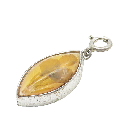 925 Sterling Silver  Vintage Petite Floral Art Pointed Oval Pendant  PT12393