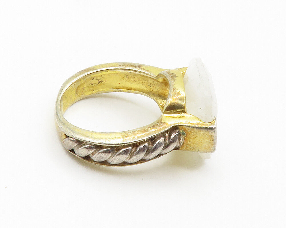 925 Sterling Silver Vintage Moonstone Gold Plated Cocktail Ring Sz 7  RG14653
