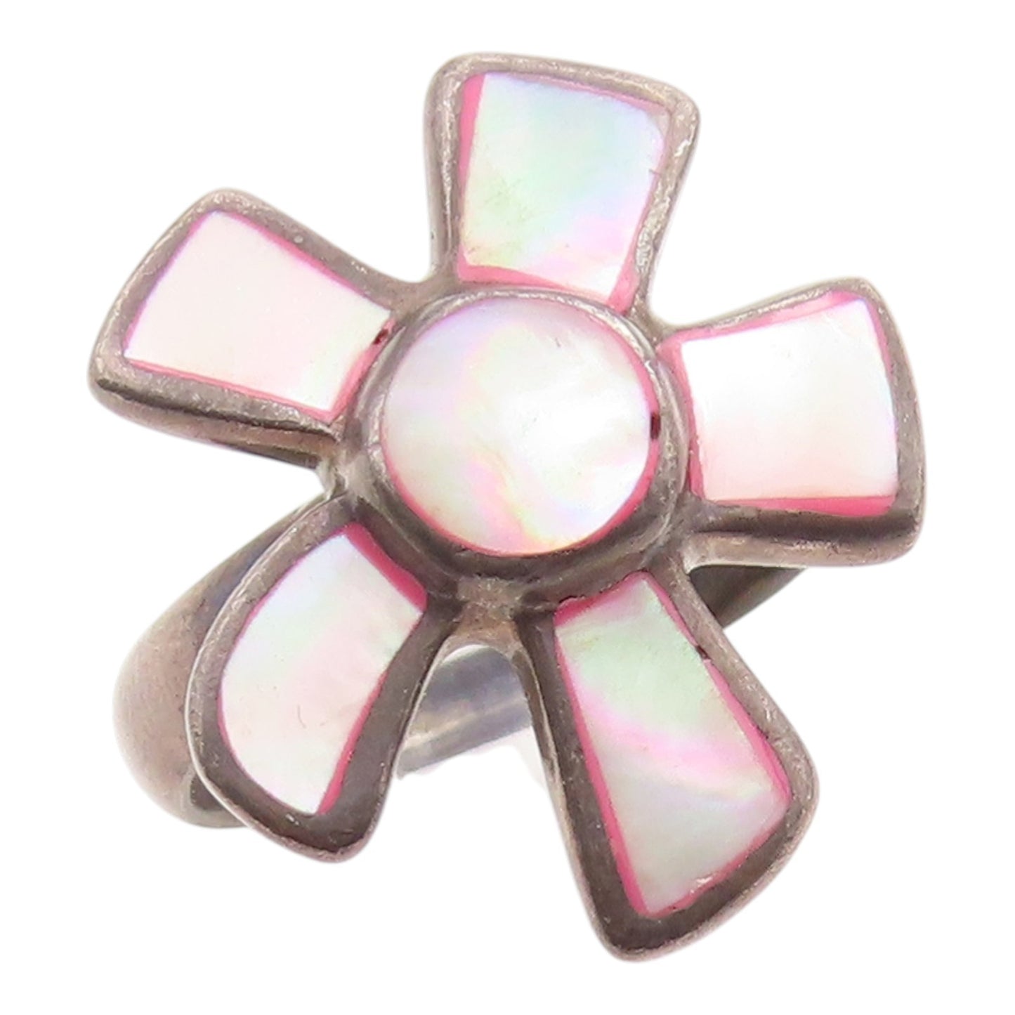 925 Sterling Silver Vintage Ring Classic Mother Of Pearl Flower  Sz 8  RG35844