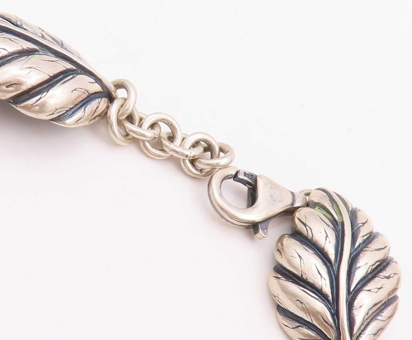 925 Sterling Silver Vintage Bracelet Solid Domed Carved Leaved Linked  BT10681