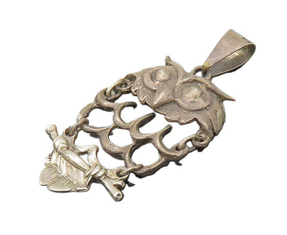 MEXICO 925 Sterling Silver  Vintage Owl Perched On Branch Pendant  PT18144