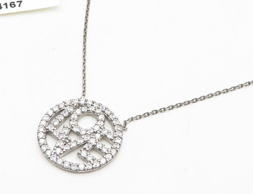 925 Sterling Silver  Shiny Cubic Zirconia Love Pendant Chain Necklace  NE3141