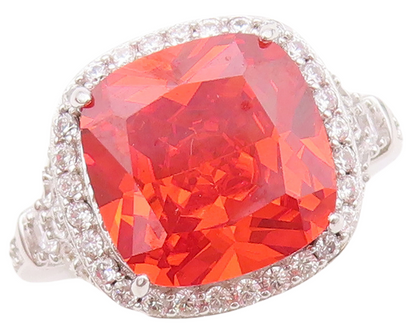 925 Sterling Silver Vintage Ring Square Orange Halo White CZ  Sz 7 RG30359