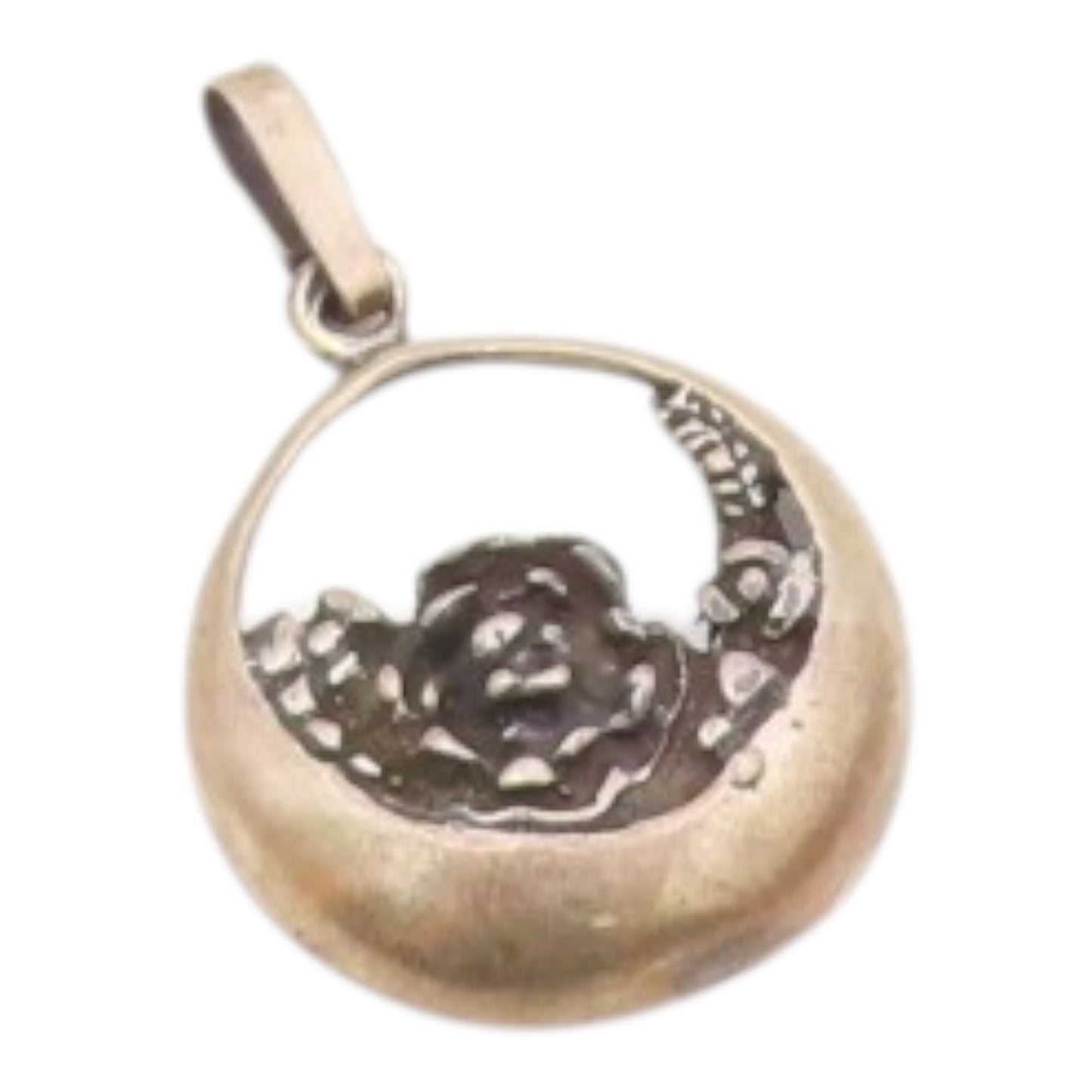 925 Sterling Silver  Vintage Oxidized Floral Round Drop Pendant  PT10330