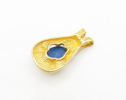 925 Sterling Silver   Vintage Lapis Lazuli Shiny Gold Plated Pendant  PT15569