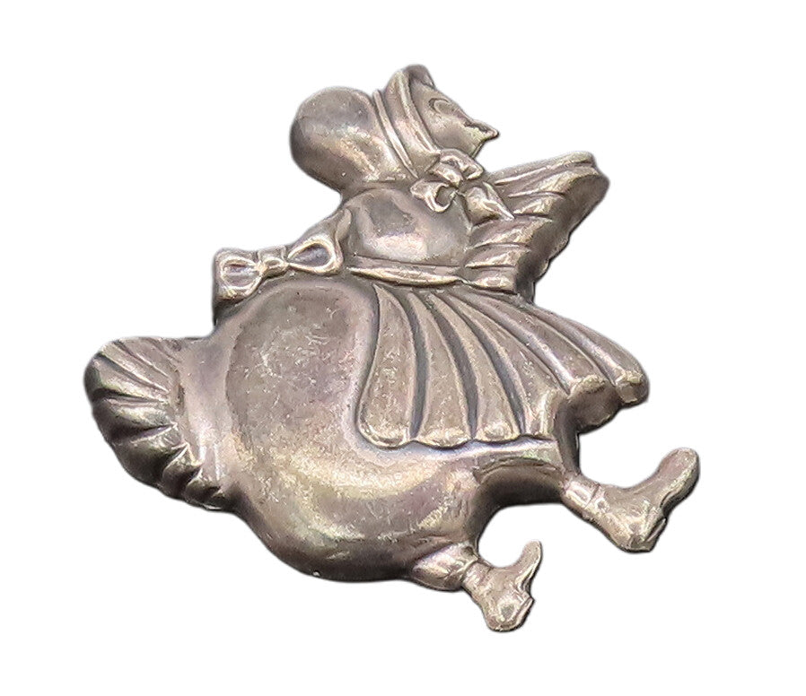 925 Sterling Silver  Vintage Antique Walking mama Chicken Brooch Pin  BP10419