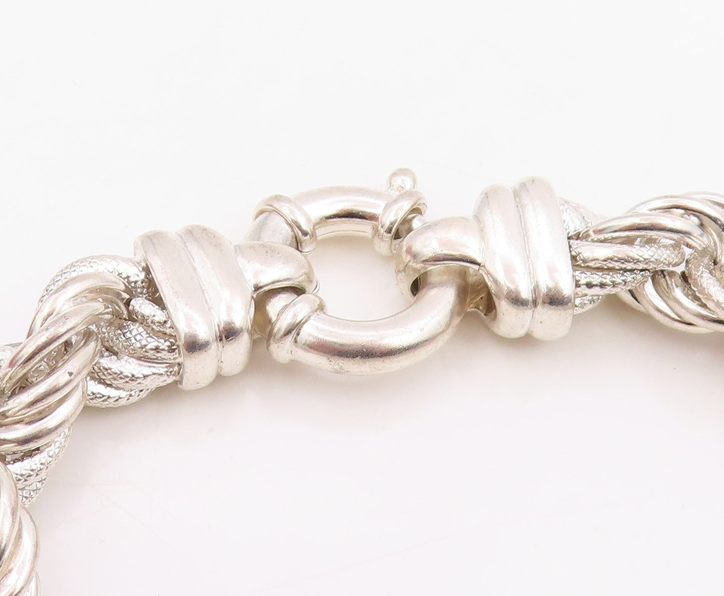 925 Sterling Silver Vintage Bracelet Modernist Solid Twisted Rope Chain  BT11872