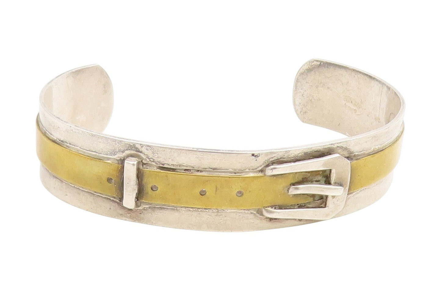 925 Sterling Silver Vintage Bracelet GIDEON Two Tone Belt Buckle Cuff  BT11815