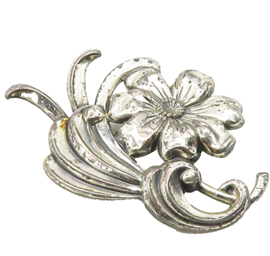DANECRAFT 925 Sterling Silver  Vintage Shiny Flower Motif Brooch Pin  BP7066