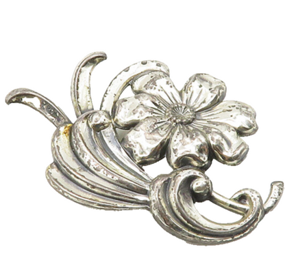 DANECRAFT 925 Sterling Silver  Vintage Shiny Flower Motif Brooch Pin  BP7066