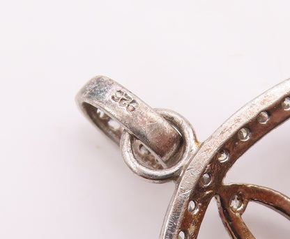 925 Sterling Silver  Vintage Cubic Zirconia Open Flower Motif Pendant  PT18476
