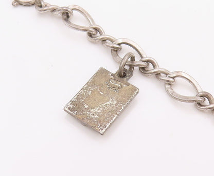 925 Sterling Silver Vintage Bracelet Carved Religious Dangling Charms  BT11501
