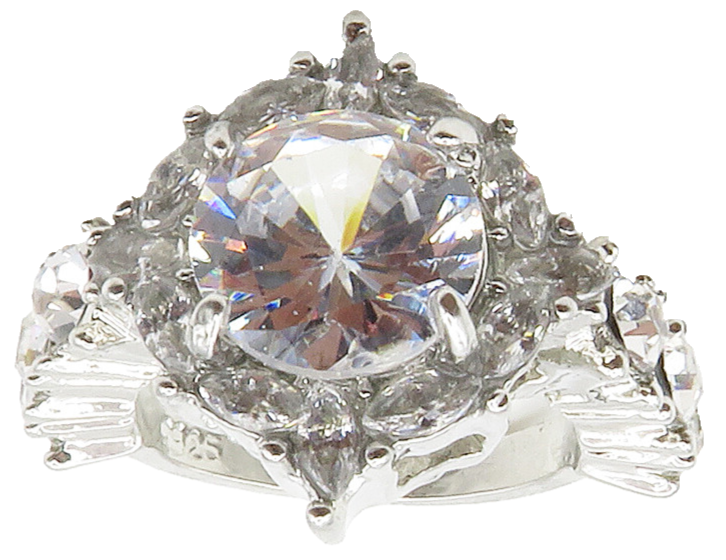 925 Sterling Silver  Sparkling Cubic Zirconia Cocktail Ring Sz 7.5  RG15054