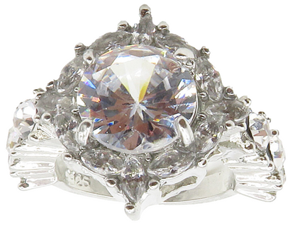 925 Sterling Silver  Sparkling Cubic Zirconia Cocktail Ring Sz 7.5  RG15054