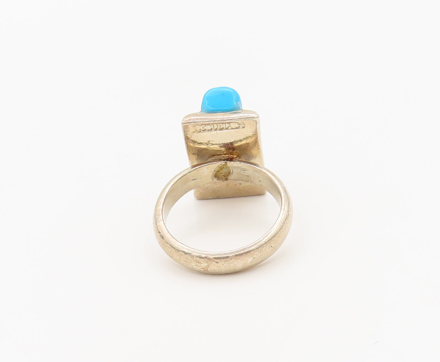 925 Sterling Silver  Vintage Cylindrical Cut Turquoise Ring Sz 6.5  RG27152