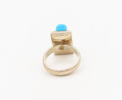925 Sterling Silver  Vintage Cylindrical Cut Turquoise Ring Sz 6.5  RG27152
