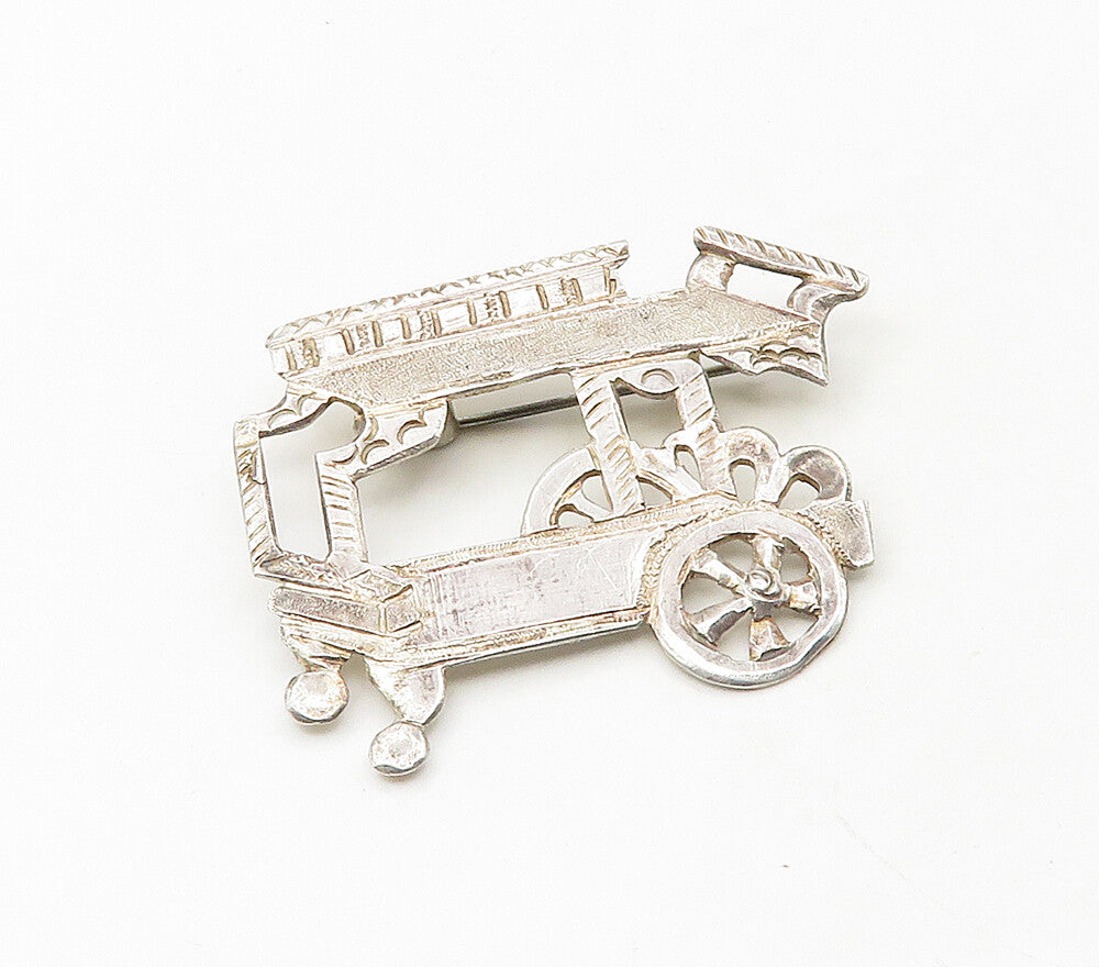 925 Sterling Silver  Vintage Shiny Old Fashioned Carriage Brooch Pin  BP6555