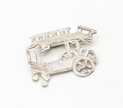 925 Sterling Silver  Vintage Shiny Old Fashioned Carriage Brooch Pin  BP6555