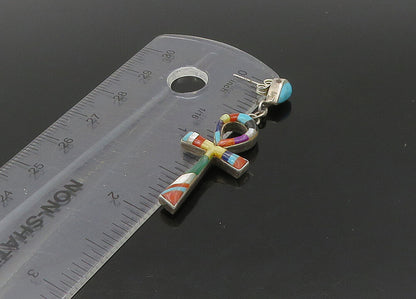ZUNI NAVAJO 925 Sterling Silver Vintage Multi Stone Lot Single Earrings EG11217