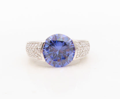 925 Sterling Silver Vintage Ring Round Cut Sapphire & CZ Inlay Sz 7  RG30460