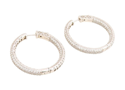 925 Sterling Silver Vintage Earrings Multi Row Sparkling CZ Pave Hoops  EG14070