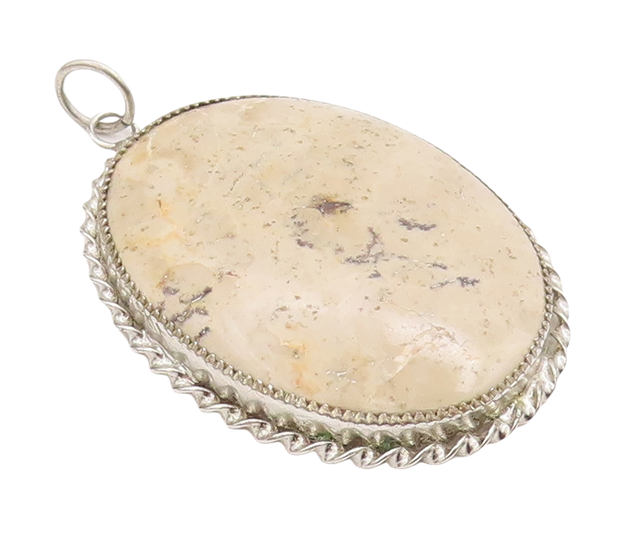 925 Sterling Silver Vintage Pendant Large Gemstone Halo Twisted Rope   PT23301