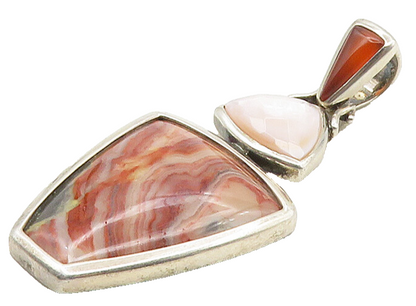 WHITNEY KELLY 925 Silver  Vintage Agate & Mother Of Pearl Pendant  PT12249