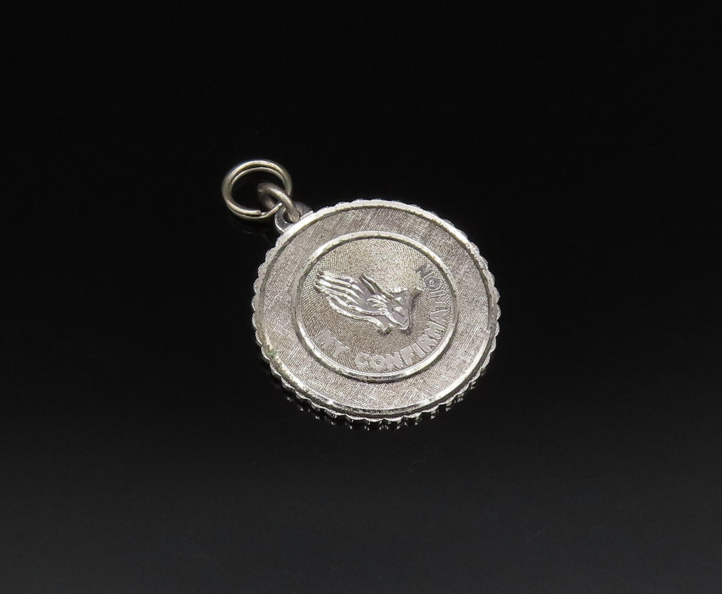 925 Sterling Silver Vintage My Confirmation Prayer Hands Medal Pendant PT21496