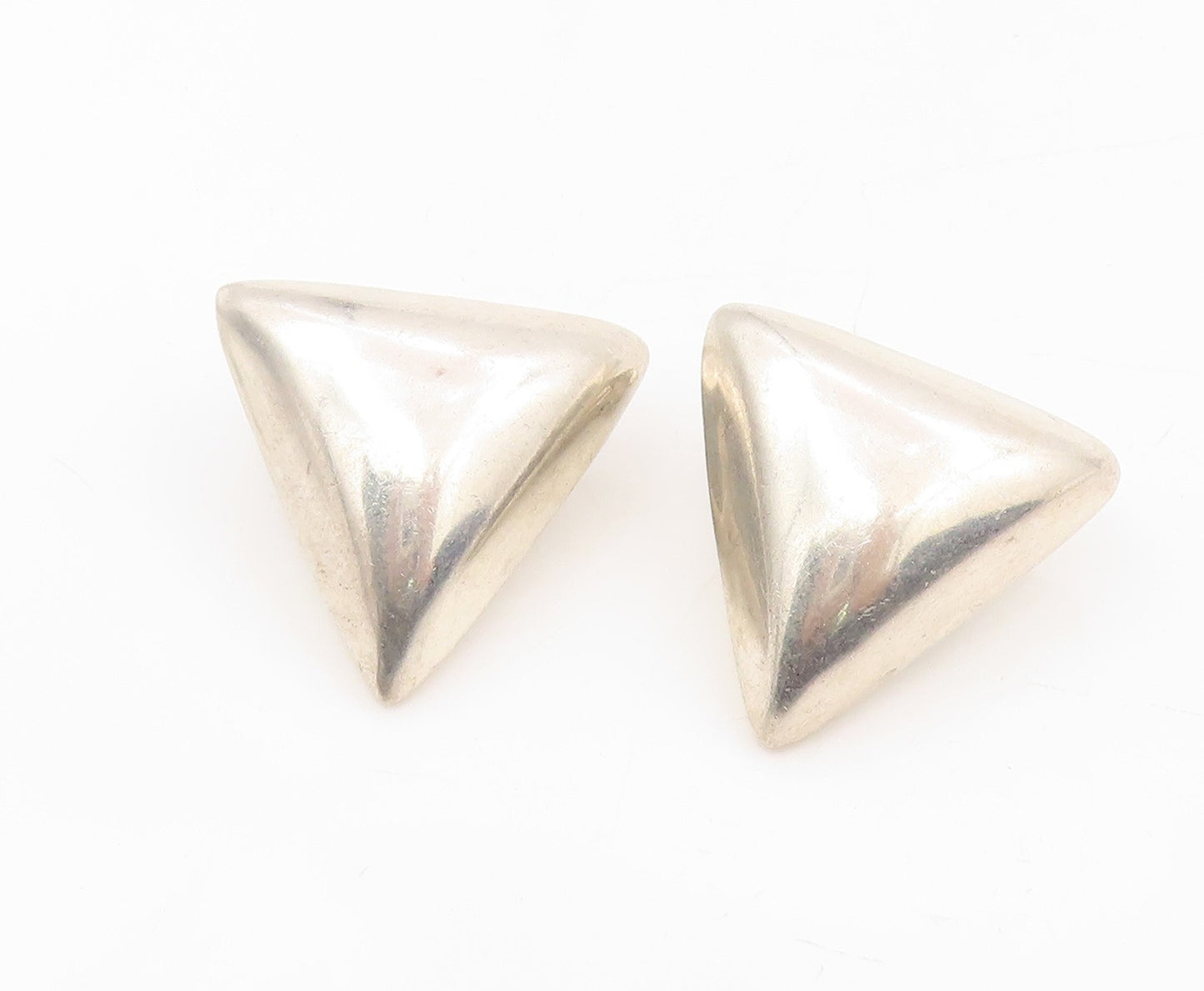 925 Sterling Silver Vintage Earrings Solid Puffy Triangular Clip On  EG13902