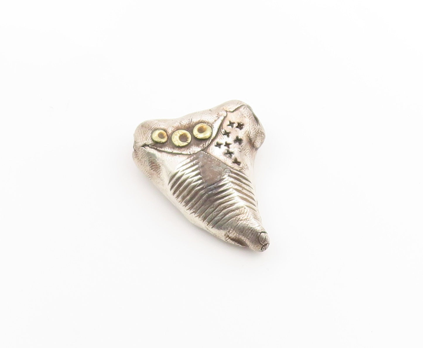 925 Sterling Silver Vintage Pendant Two Tone Textured Geometric Charm  PT26274