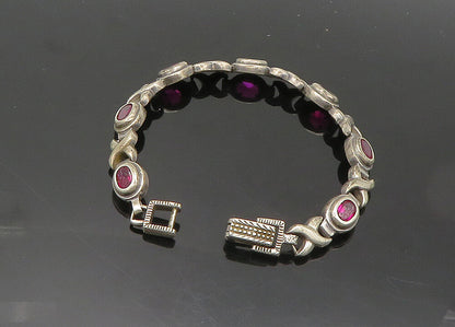 925 Sterling Silver  Vintage Pink Topaz XO Hugs & Kisses Chain Bracelet BT7982