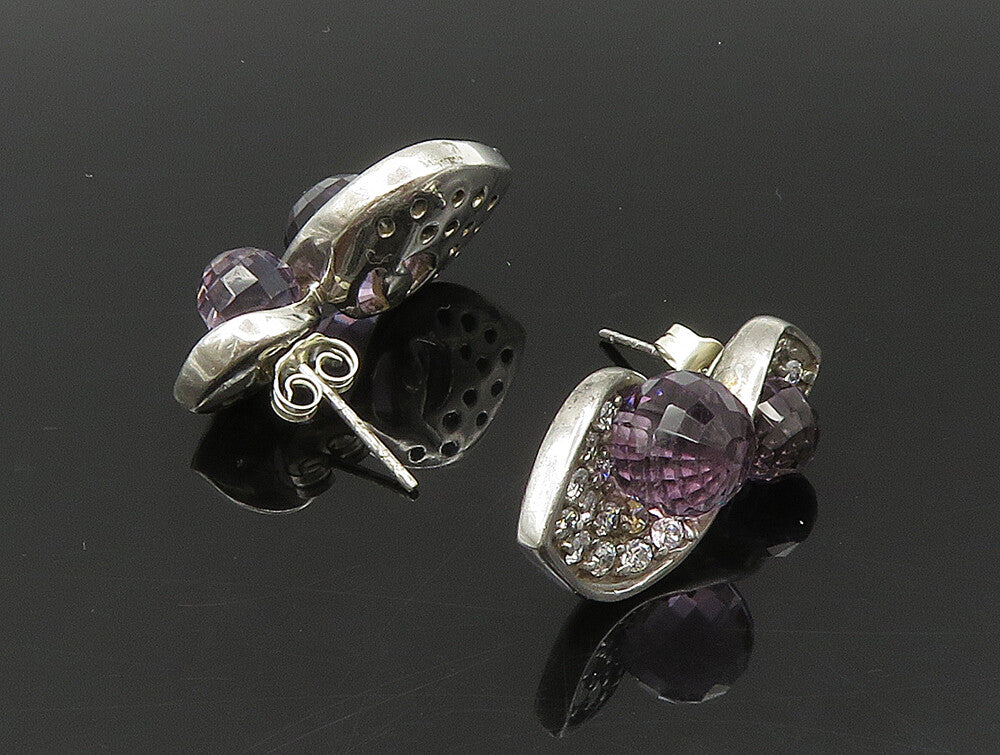 925 Sterling Silver  Vintage Faceted Amethyst & Topaz Twist Earrings  EG11633