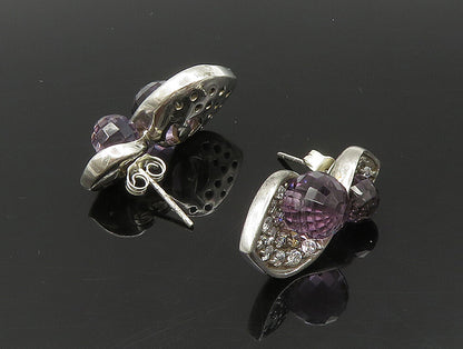 925 Sterling Silver  Vintage Faceted Amethyst & Topaz Twist Earrings  EG11633