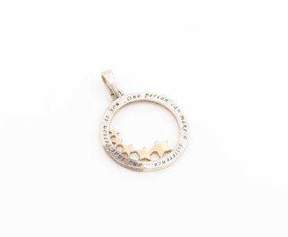 925 Sterling Silver Vintage Pendant Two Tone Engraved Quote Star Circle  PT26578