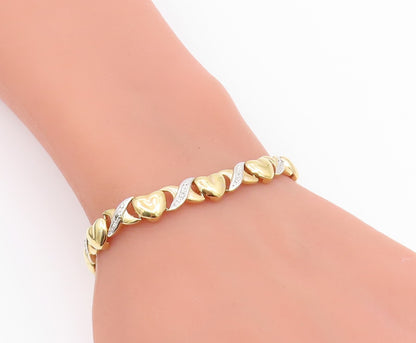 925 Sterling Silver  Genuine Diamonds Love Hearts XO Chain Bracelet  BT7583