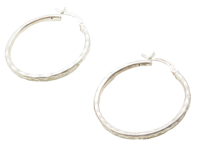 925 Sterling Silver  Vintage Shiny Dented thin Round Hoop Earrings  EG6699