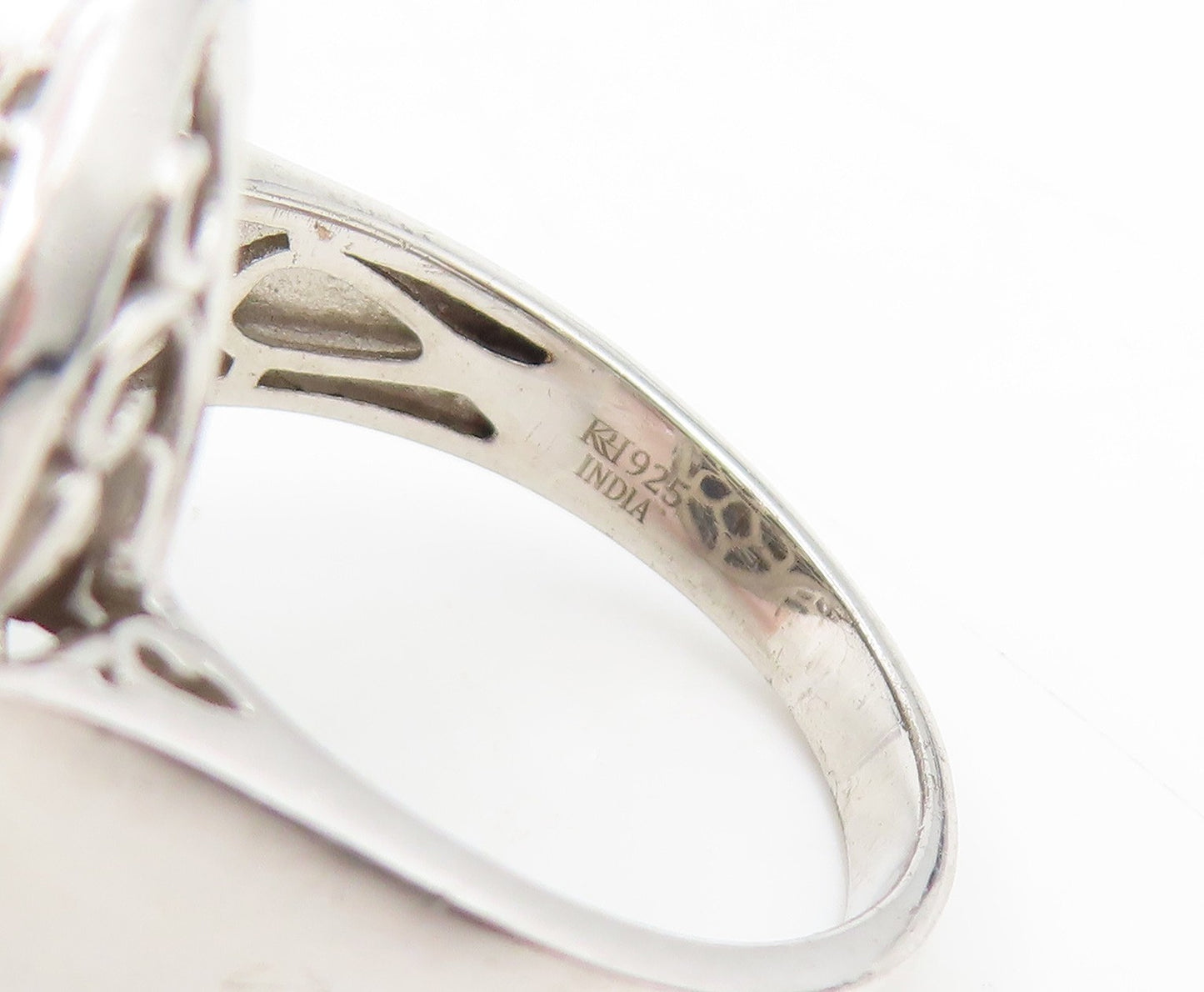 925 Sterling Silver Vintage Ring Oval Gemstone & CZ Statement Band Sz 9 RG35043