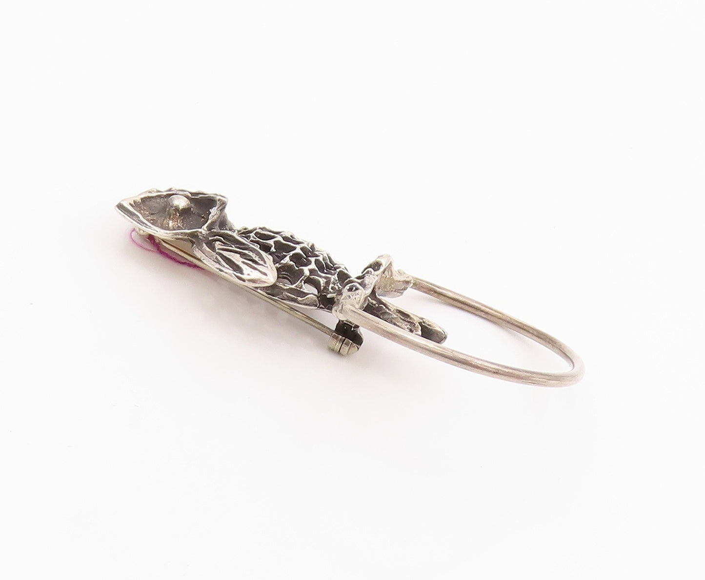 925 Sterling Silver Vintage Brooch Dark Tone Cutout Owl On Ring  BP11699