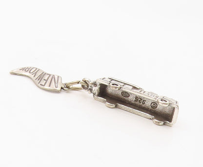 925 Sterling Silver  Vintage Petite Fire Truck New York Flag Pendant  PT9071