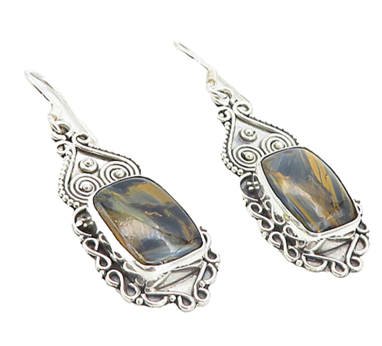 925 Sterling Silver  Vintage Agate Heart Swirl Twist Dangle Earrings  EG3461