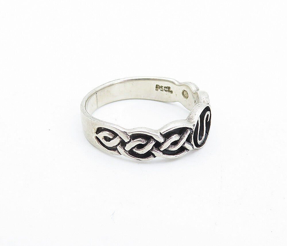 PETER STONE 925 Silver  Vintage Oxidized Celtic Knot Band Ring Sz 9  RG3895