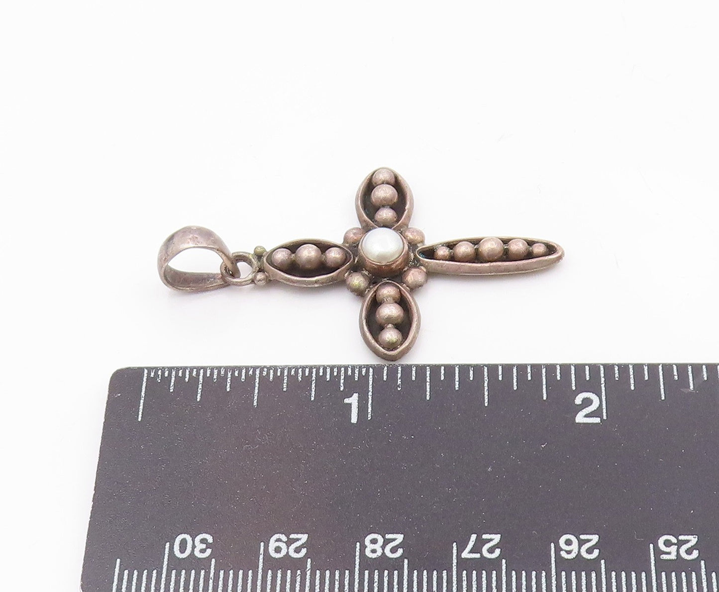 SILPADA 925 Sterling Silver  Vintage Pearl Religious Cross Pendant  PT16076