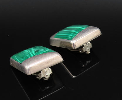 MEXICO 925 Silver  Vintage Inlaid Malachite Non Pierced Earrings  EG12197