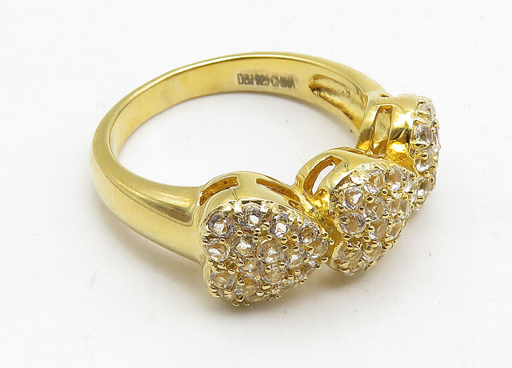 925 Sterling Silver  Topaz Gold Plated Love Hearts Band Ring Sz 7  RG10455