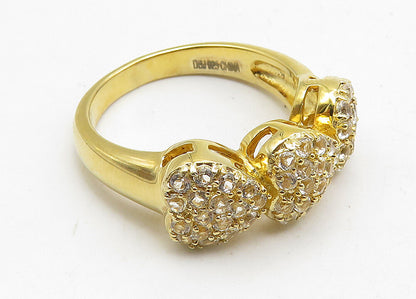 925 Sterling Silver  Topaz Gold Plated Love Hearts Band Ring Sz 7  RG10455