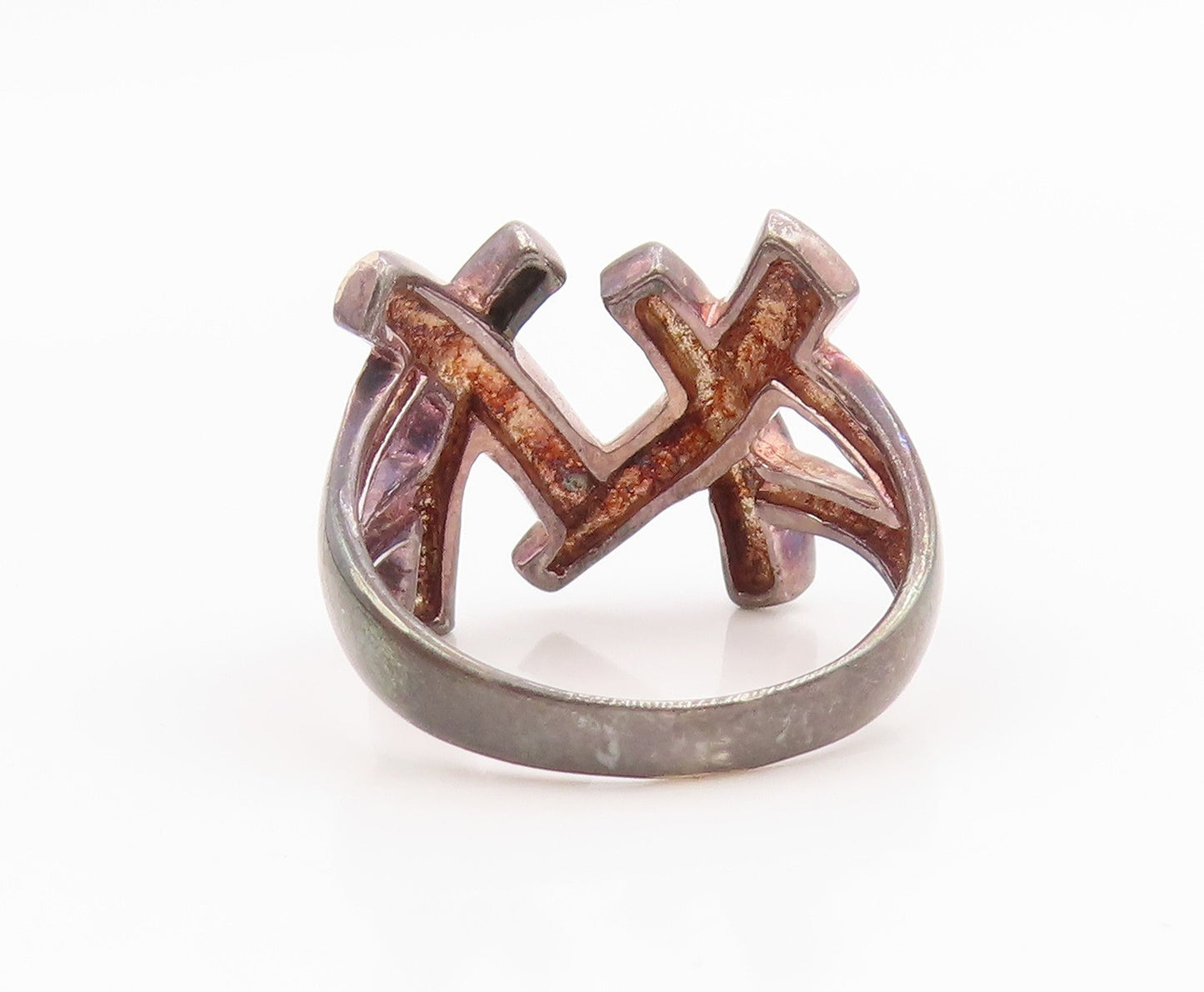 925 Sterling Silver Vintage Ring Dark Tone Crisscross Knot Band  Sz 9  RG35610