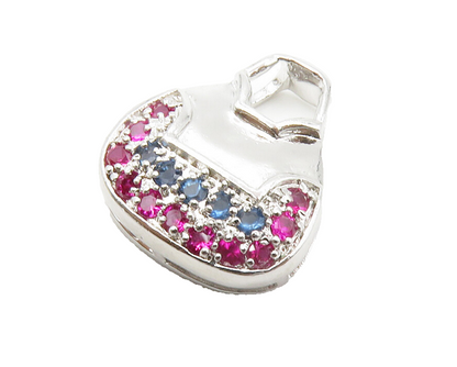 925 Sterling Silver  Vintage Pink & Blue Topaz Hand Bag Motif Pendant  PT11054