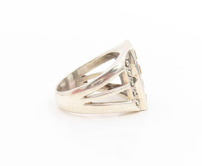 925 Sterling Silver Vintage Ring Multi Gemstone Geometric Design  Sz 6  RG33976