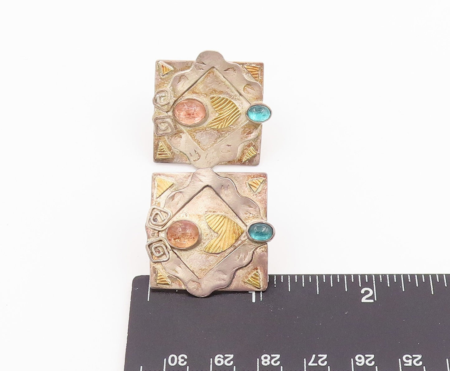22k Gold & 925 Sterling Silver Vintage Earrings Gemstone Designer Studs  EG14060